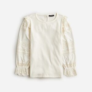 NWT / Ruffle-trim eyelet top in vintage rib / B001 M